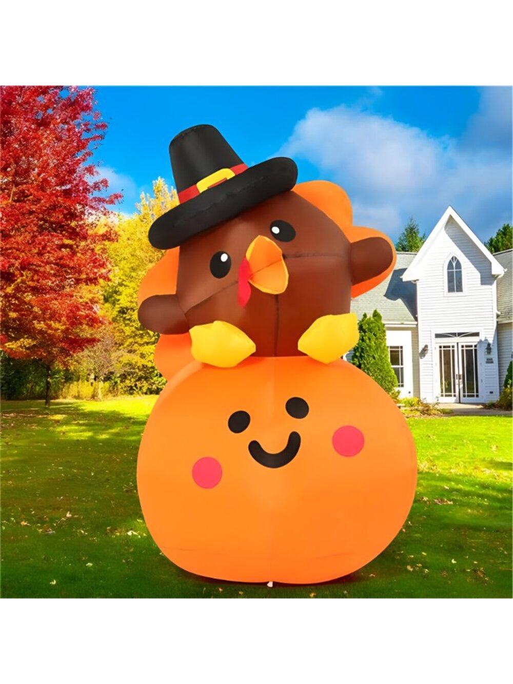 5FT Tall Thanksgiving Inflatables Turkey Baby on Pumpkin with Built-in - Picture 6 of 7
